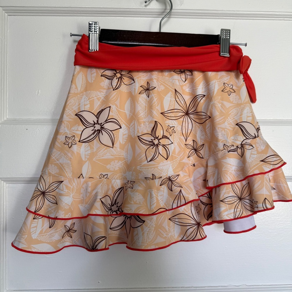 Disney Moana Girls Orange Tropical Floral Ruffle Swim Skirt Size 5/6